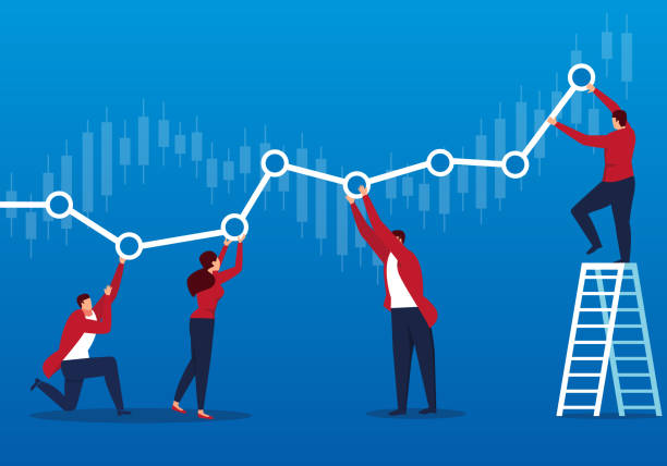 бизнесмены держат график прибыльным - growth business improvement investment stock illustrations