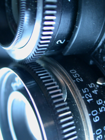 Closeup of the lens assembly of a lubitel lomo camera