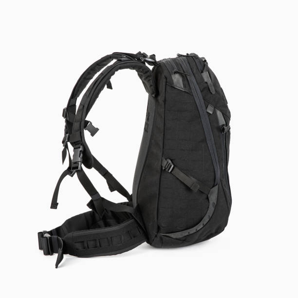 istock tourist black backpack for tourists with zipped pockets on a white background 924329378