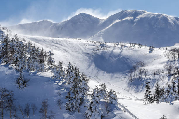 skitouren am tokatidake, kamifurano, hokkaido, japan - schichtvulkan stock-fotos und bilder