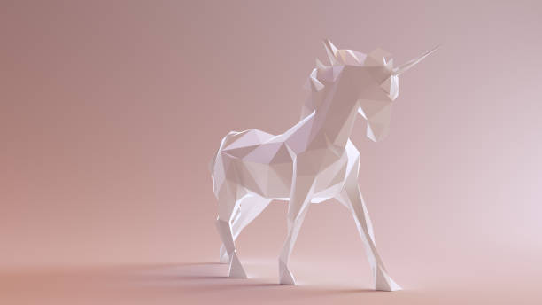 istock White Unicorn made out of triangles 924337238