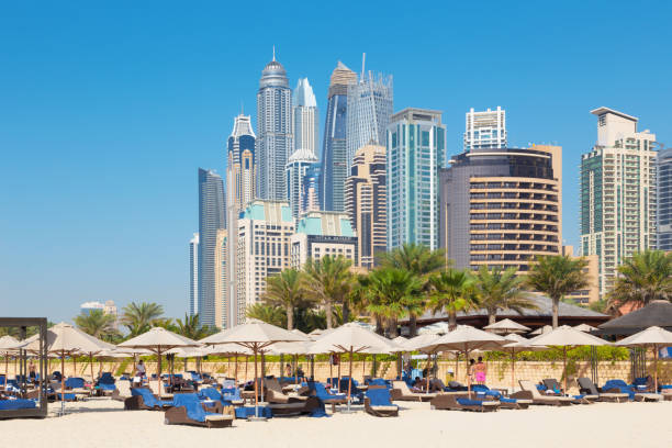istock Dubai - The Marina towers from beach. 924340004