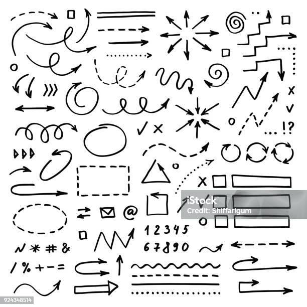 Hand Drawn Vector Arrows Set On White Background Doodle Infographic Design Elements Stock Illustration - Download Image Now