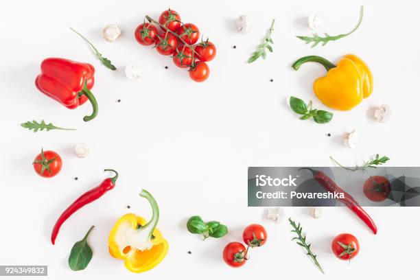 Healthy Food On White Background Flat Lay Top View Stock Photo - Download Image Now