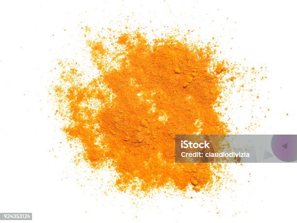 Turmeric Powder Over White Stock Photo - Download Image Now - Turmeric, Ground - Culinary, Spice