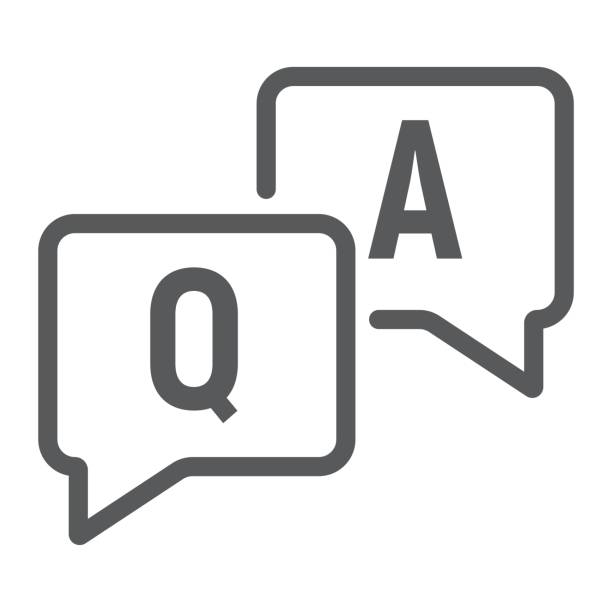 Question and answer line icon, e learning and education, speech bubble chat sign vector graphics, a linear pattern on a white background, eps 10. Question and answer line icon, e learning and education, speech bubble chat sign vector graphics, a linear pattern on a white background, eps 10. frequently asked questions stock illustrations