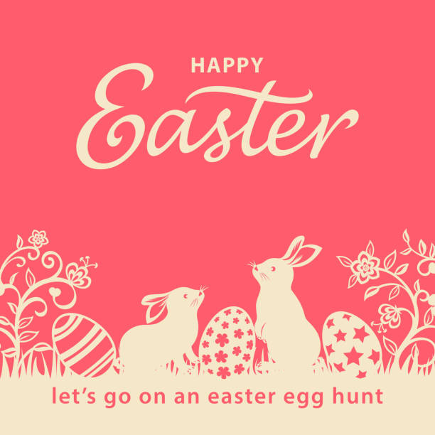 ilustrações de stock, clip art, desenhos animados e ícones de easter bunnies and eggs flyer - easter eggs red