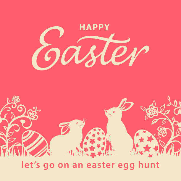 To celebrate the happy Easter with bunnies and eggs among the flowers