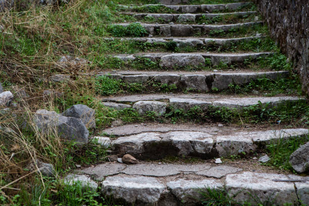 old stone staircase in the mountains of Montenegro in the town Kotor