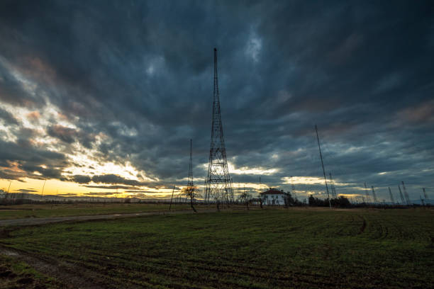 Radio Tower with sky background in sunset.