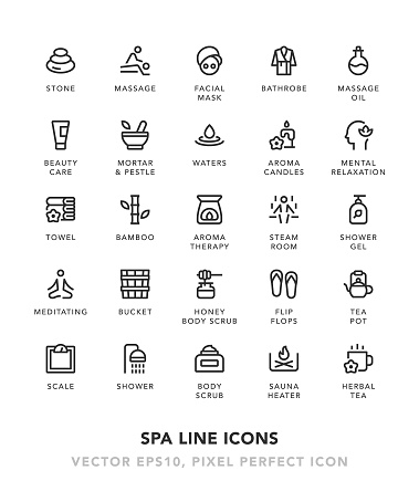 SPA Line Icons Vector EPS 10 File, Pixel Perfect Icons.