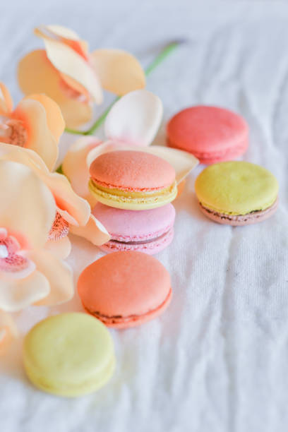 istock Colorful france macarons on white table background 924368148