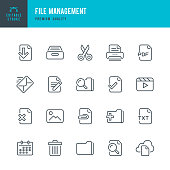 Set of file management thin line vector icons.