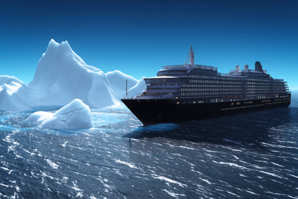 Cruise ship and iceberg stock photo