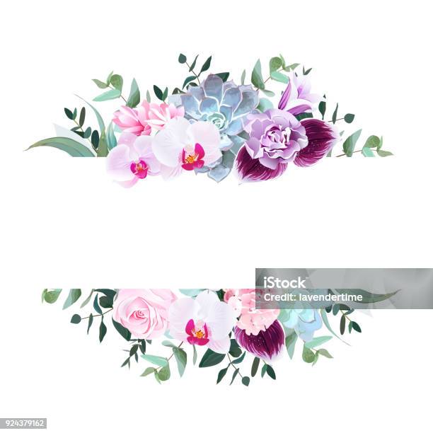 Purple Orchid Pink Rose Hydrangea Campanula Carnation Succul Stock Illustration - Download Image Now