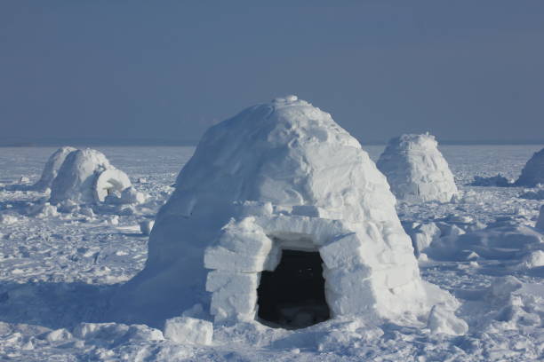 winter dwelling of eskimos. igloo.  eskimos village. - igloo imagens e fotografias de stock