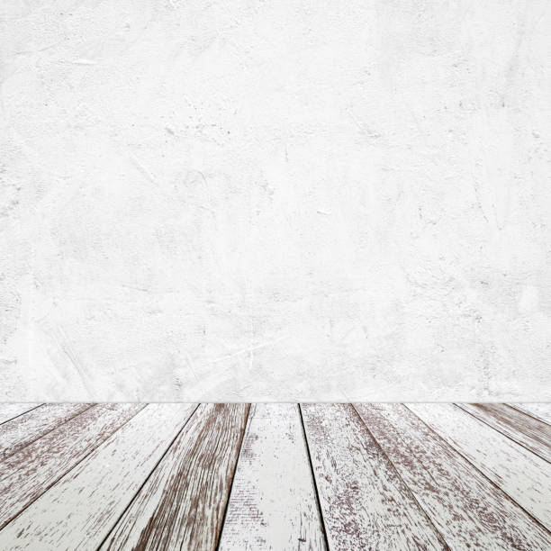 istock Empty perspective vintage white wood and white cement wall background, room, table top, shelf for product display montage background 924383768