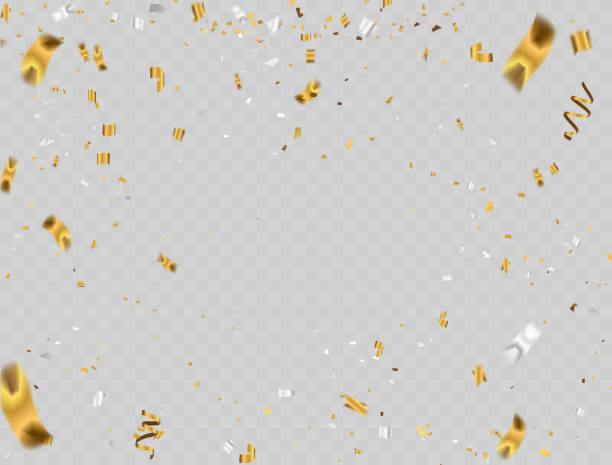 istock Celebration background template with confetti and Gold White ribbons. Vector illustration 924386114
