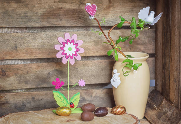 istock Easter composition of chocolate eggs and other Easter decorations 924392528