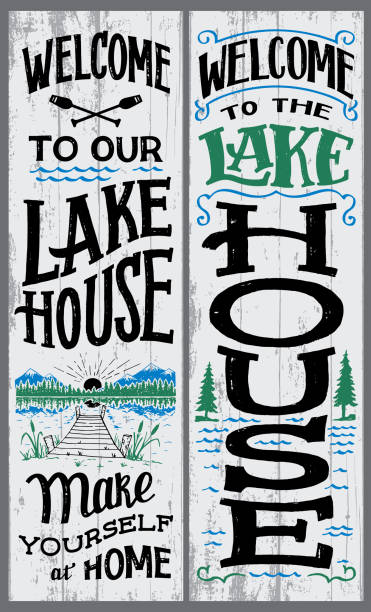 Herzlich Willkommen Sie auf unserem See Hauszeichen – Vektorgrafik