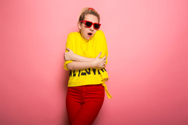 istock Blonde woman in bright clothes 924393300