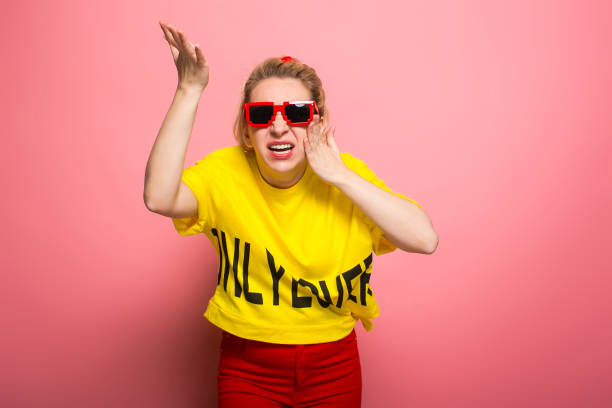 istock Blonde wiman in bright clothes 924393386