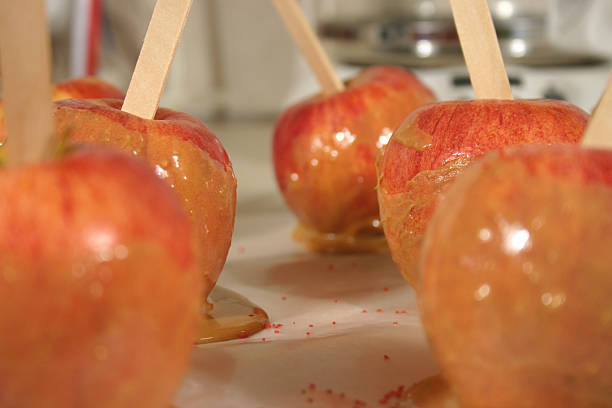 candied apples stock photo