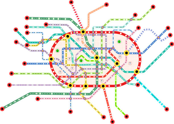 ilustrações de stock, clip art, desenhos animados e ícones de public transportation, subway map, fictional vector art - public transportation route