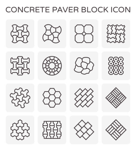 paver block floor Concrete paver block icon set. sidewalk icon stock illustrations