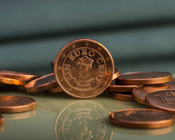 istock one cent coin is on coins. Euro money. 924399096