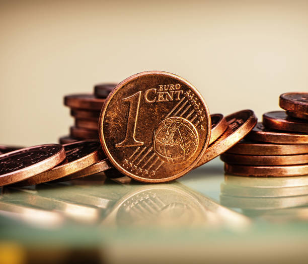 one cent coin is on coins. Euro money.  Currency of the European Union.