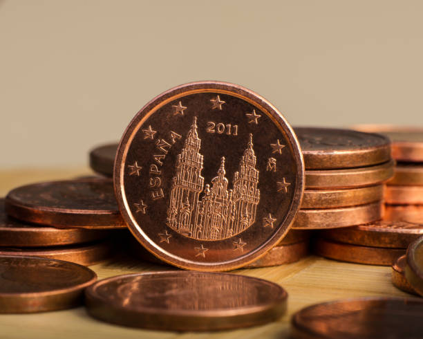 istock one cent coin is on coins. Euro money. 924399112