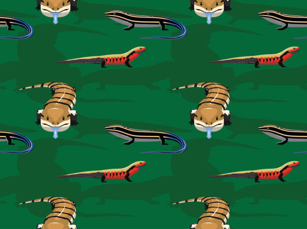 Lizard Skink Set Cartoon Seamless Wallpaper Animal Wallpaper EPS10 File Format tiliqua scincoides stock illustrations