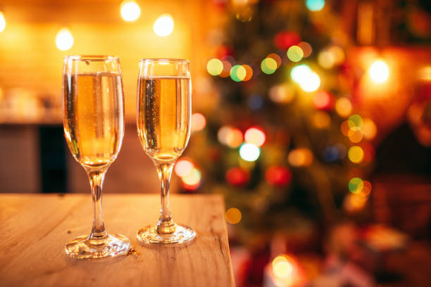 istock Two glasses with champagne, christmas decoration 924402734