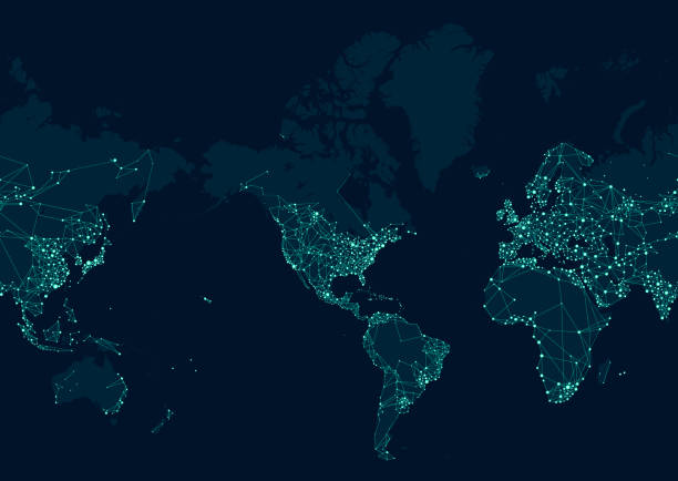 미국 대륙에 통신 네트워크 지도 세계의 중심 - map continents earth europe stock illustrations