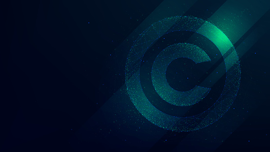 Copyright symbol, protection of intellectual property, future technology illustration