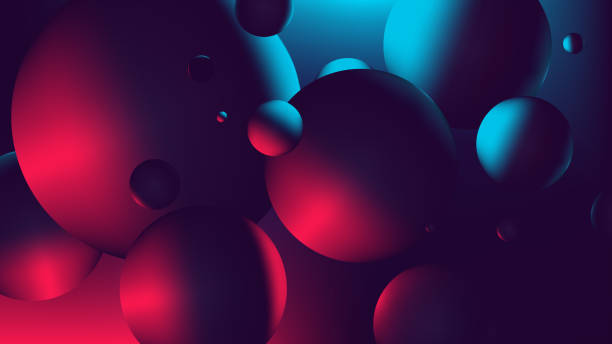 illustrazioni stock, clip art, cartoni animati e icone di tendenza di luce al neon blu rosso con riflessione sulla sfera, illustrazione vettoriale sfumato - liquid form