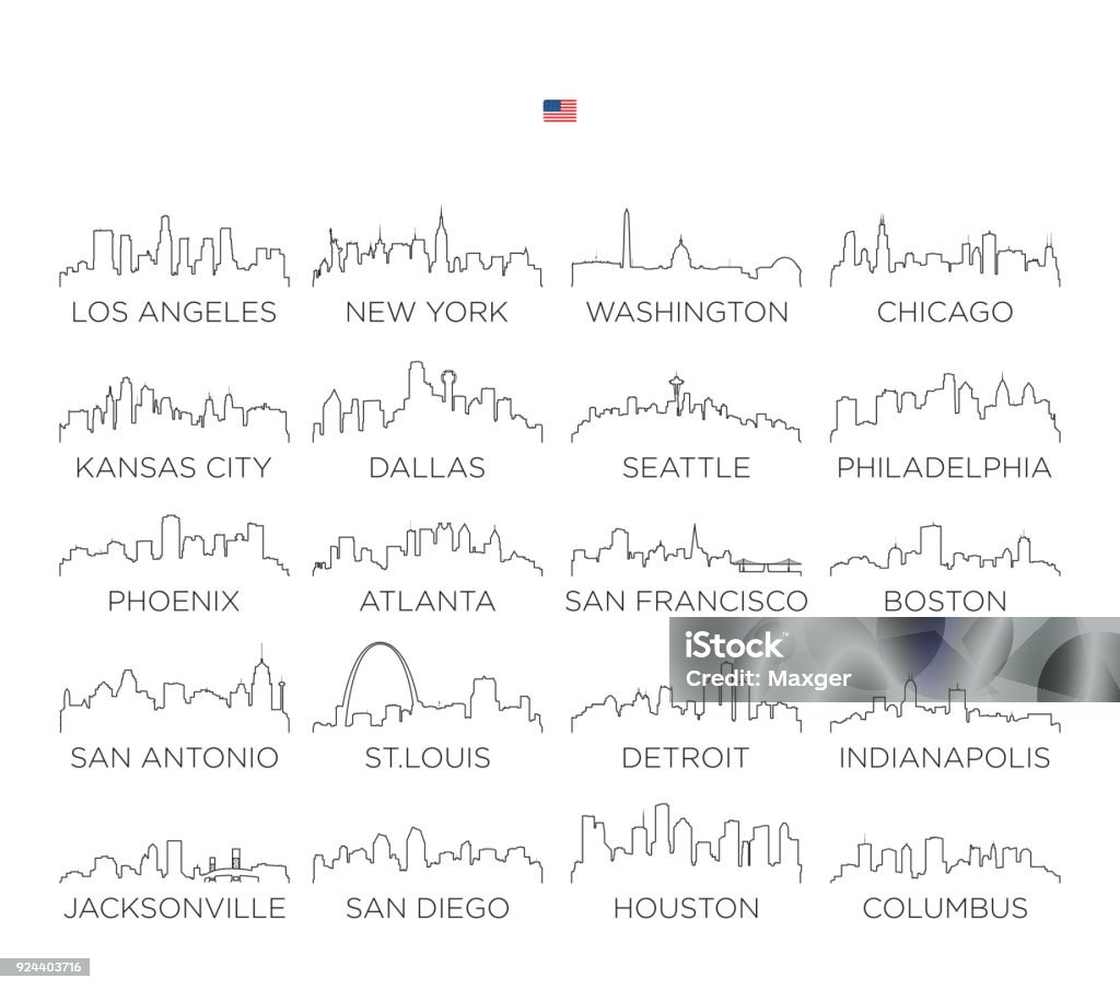 미국 스카이 시티 라인 아트, 벡터 일러스트 레이 션 디자인 - 로열티 프리 스카이라인 벡터 아트