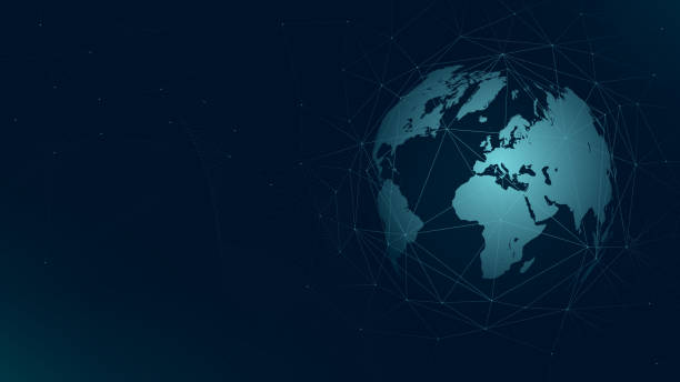 ilustrações de stock, clip art, desenhos animados e ícones de world map global network connection, technology futuristic plexus vector background - global ilustrações