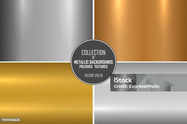 Collection Of Bright Brushed Metallic Textures Shiny Polished Metal Backgrounds Stock Illustration - Download Image Now