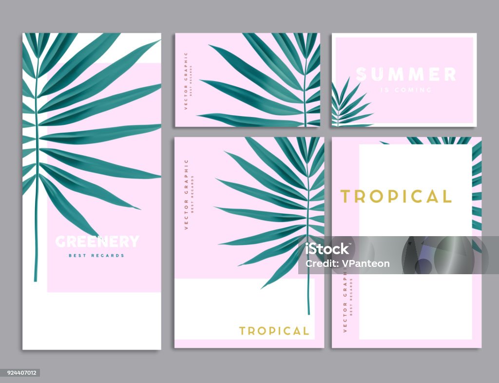 Corporate identity template design. Business stationery. Vector Illustration. Pink and Green Tropical palm Leaves corporate identity template design. Business stationery. Vector Illustration. Summer stock vector