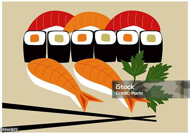 Assiette De Sushis Vecteurs libres de droits et plus d'images vectorielles de Aliment - Aliment, Aliment cru, Aliments et boissons