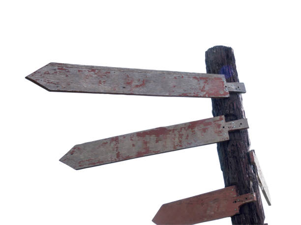 istock Three old wooden signboard arrow template isolated on white background whit clipping path. wooden signboard arrow is blank for insert content and text 924430676