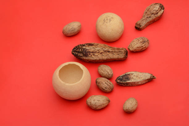 istock Wooden decoration peices on red background 924433260