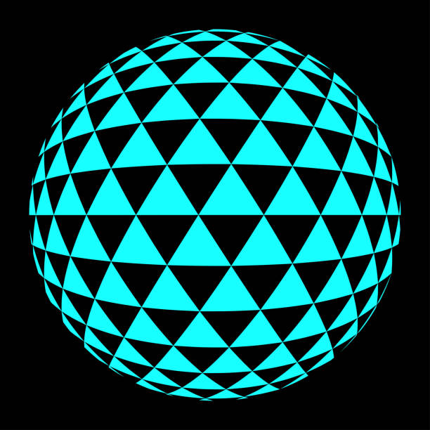 blue triangle sphere Abstract low poly triangulation sphere. Flat vector cartoon illustration. Objects isolated on a white background. geodesic dome dome space architecture stock illustrations