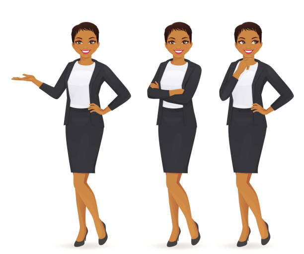 Business woman set Business woman set in suit vector illustration woman portrait short hair stock illustrations