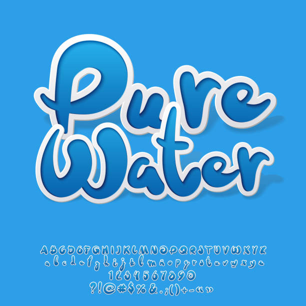 wektor niebieski naklejka styl alfabet z logo pure water - alphabet blue typescript single word stock illustrations