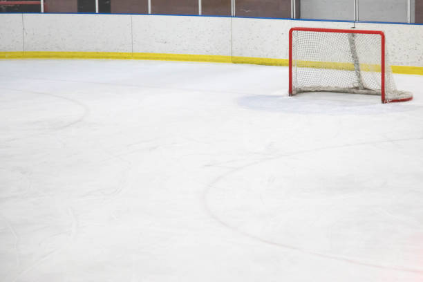istock Empty hockey net at a hockey rink 924440242