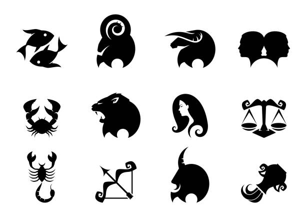 Zodiac signs Twelve black Zodiac signs on white virgo stock illustrations