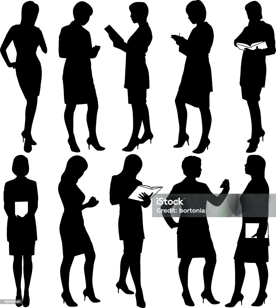 Бизнес женщина силуэты - Стоковые иллюстрации Белый фон роялти-фри